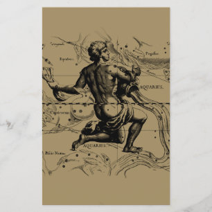 Aquarius Constellation Map Hevelius 1690 on Taupe Flyer