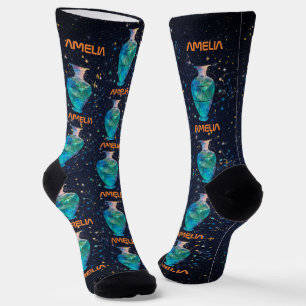 Aquarius Constellation Zodiac Watercolor Galaxy Socks
