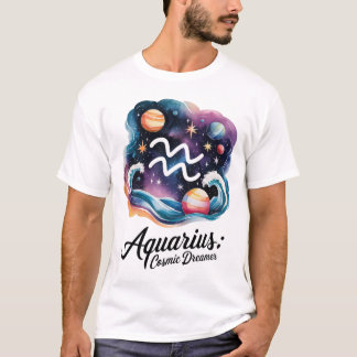Aquarius Cosmic Dreamer Watercolor Zodiac Sign T-Shirt