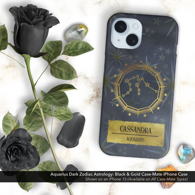 Aquarius Dark Zodiac Astrology: Black & Gold Case-Mate iPhone Case (Aquarius Dark Zodiac & Astrology Black & Gold Case-Mate iPhone Case Personalized with Your Name)