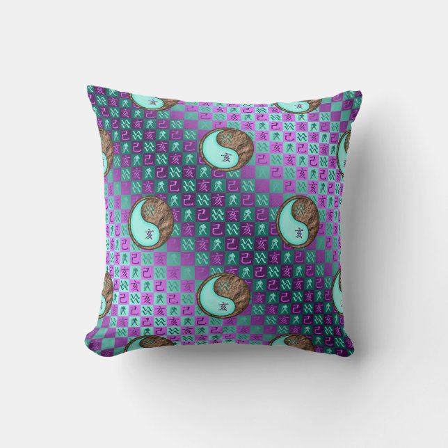 Aquarius & Earth Boar Throw Pillow (Front)