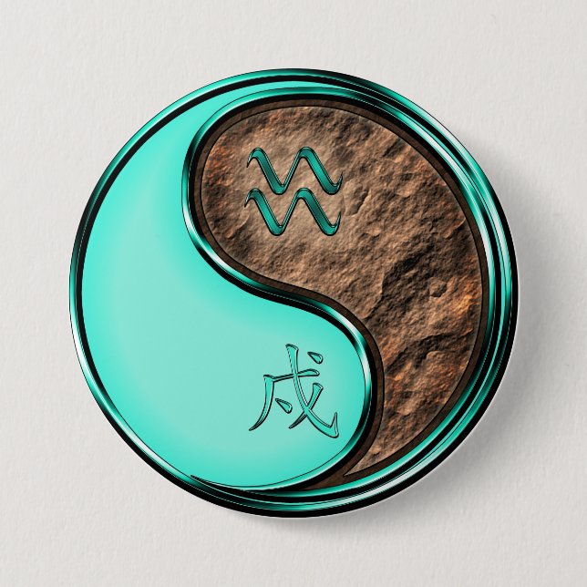 Aquarius & Earth Dog 3 Inch Round Button (Front)