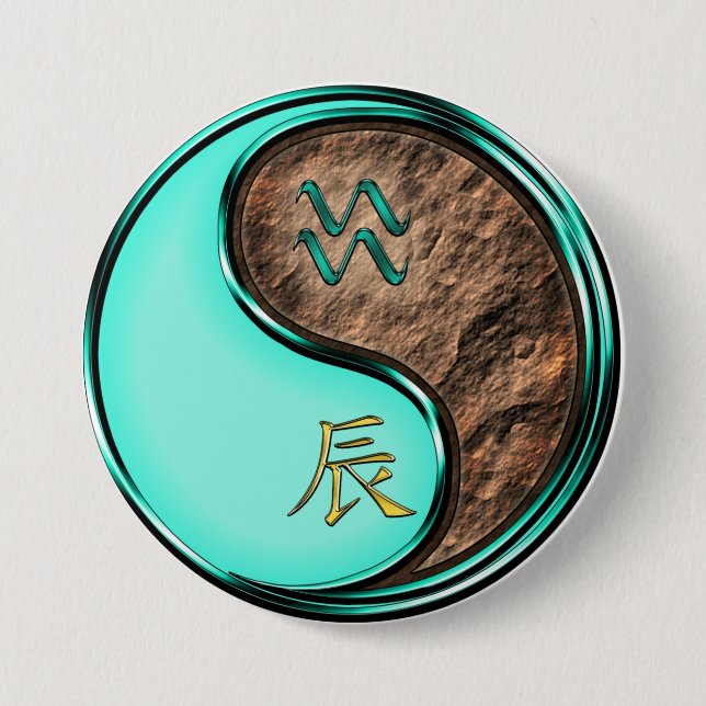 Aquarius & Earth Dragon 3 Inch Round Button (Front)