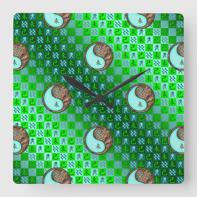 Aquarius & Earth Goat Square Wall Clock (Front)