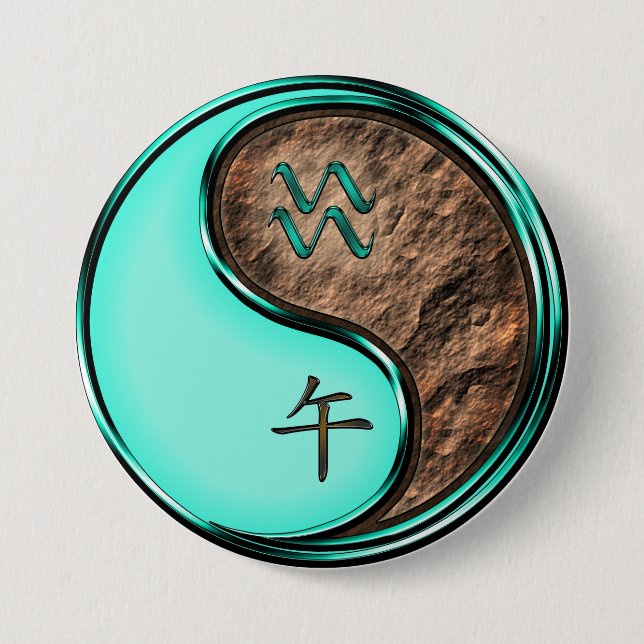 Aquarius & Earth Horse 3 Inch Round Button (Front)