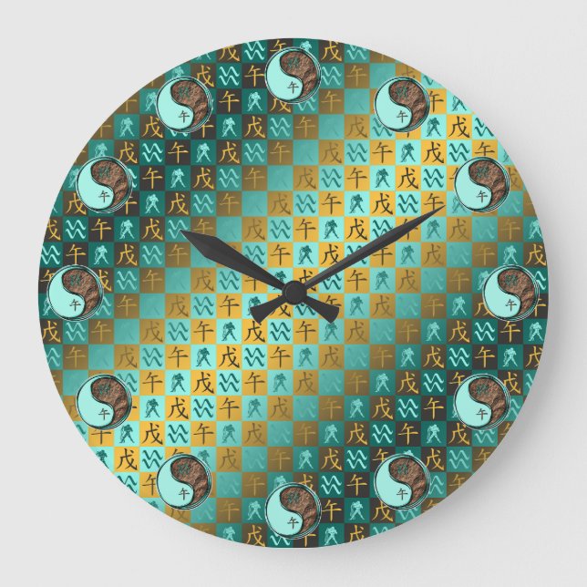 Aquarius & Earth Horse Large Clock (Front)