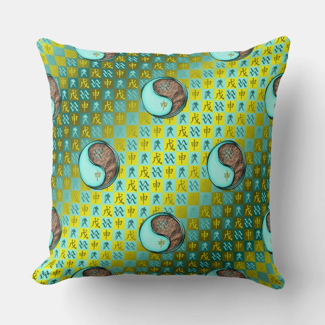 Aquarius & Earth Monkey Throw Pillow (Front)