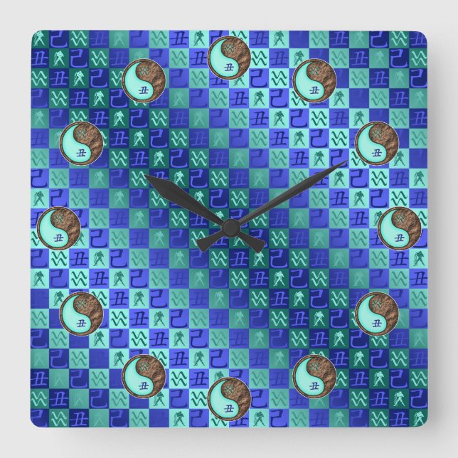 Aquarius & Earth Ox Square Wall Clock (Front)