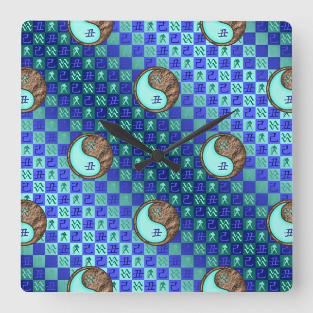 Aquarius & Earth Ox Square Wall Clock (Front)
