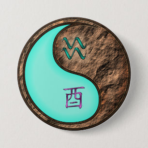 Aquarius & Earth Rooster 3 Inch Round Button