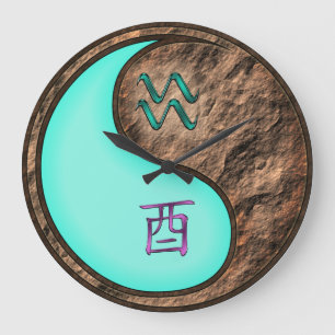 Aquarius & Earth Rooster Large Clock