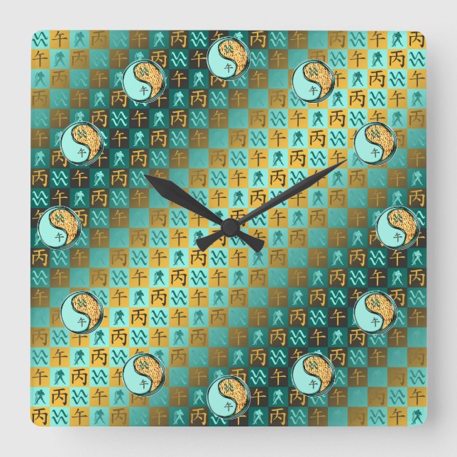 Aquarius & Fire Horse Square Wall Clock (Front)