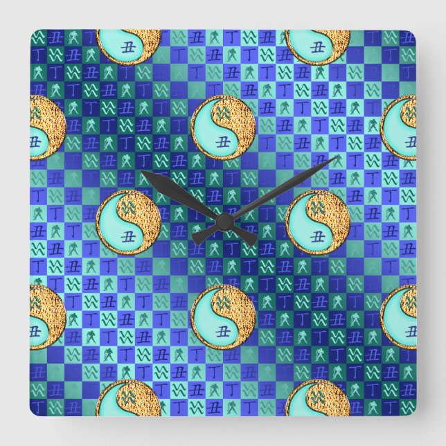 Aquarius & Fire Ox Square Wall Clock (Front)