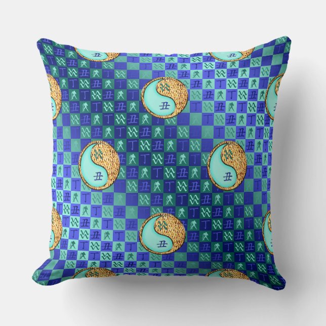 Aquarius & Fire Ox Throw Pillow (Front)