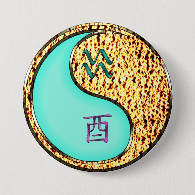 Aquarius & Fire Rooster 3 Inch Round Button (Front)
