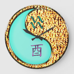 Aquarius & Fire Rooster Large Clock