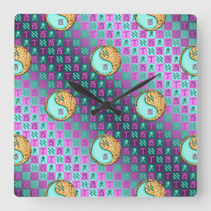 Aquarius & Fire Rooster Square Wall Clock