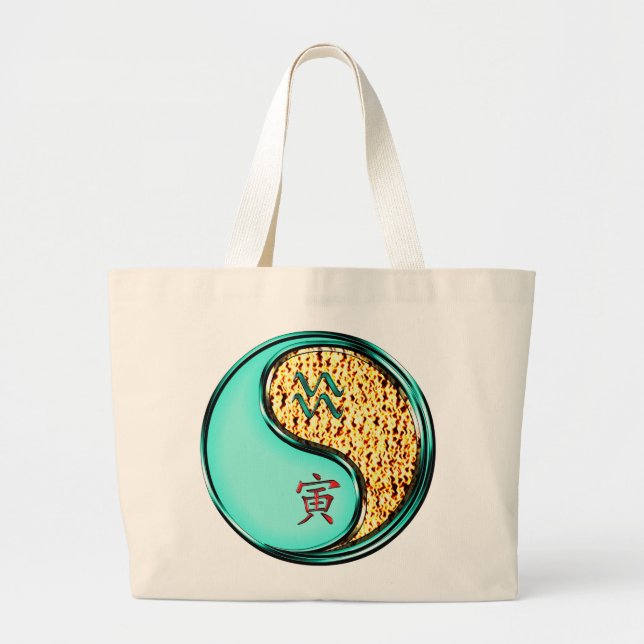 Aquarius & Fire Tiger Large Tote Bag (Front)