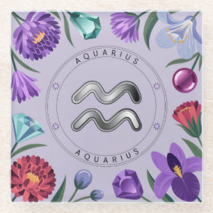 Aquarius Flowers Gemstones Glyph Coaster Set