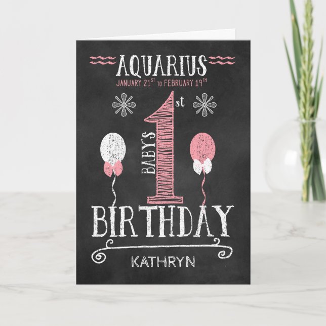AQUARIUS Girl 1st Birthday Born Jan 21 to Feb 19 Card (Front)