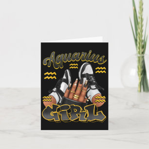 Aquarius Girl Birthday Afro Queen Sneakers Zodiac  Card