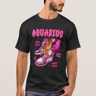 Aquarius Girl Birthday Black Woman Sneakers Zodiac T-Shirt