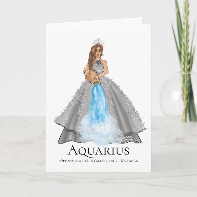 Aquarius Goddess With Personality Traits Birthday Card (Front)