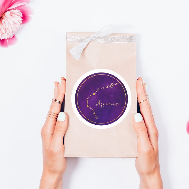 Aquarius Gold Foil Zodiac Constellation  Classic Round Sticker (Creator Uploaded)