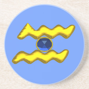 AQUARIUS /GOLD ZODIAC BIRTHDAY JEWEL COASTER