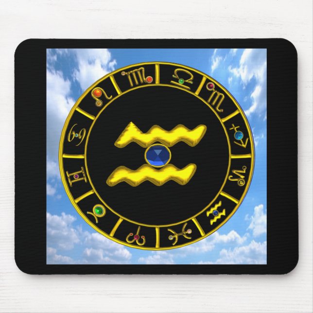 AQUARIUS /GOLD ZODIAC BIRTHDAY JEWEL MOUSE PAD (Front)