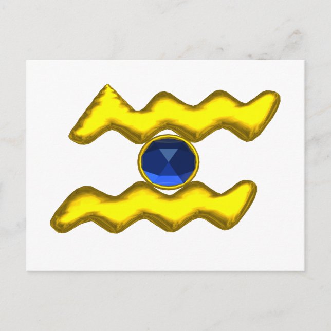 AQUARIUS /GOLD ZODIAC BIRTHDAY JEWEL POSTCARD (Front)