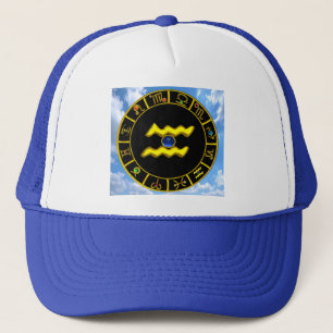 AQUARIUS /GOLD ZODIAC BIRTHDAY JEWEL TRUCKER HAT