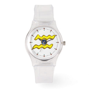 AQUARIUS GOLD ZODIAC BIRTHDAY JEWEL,White Watch