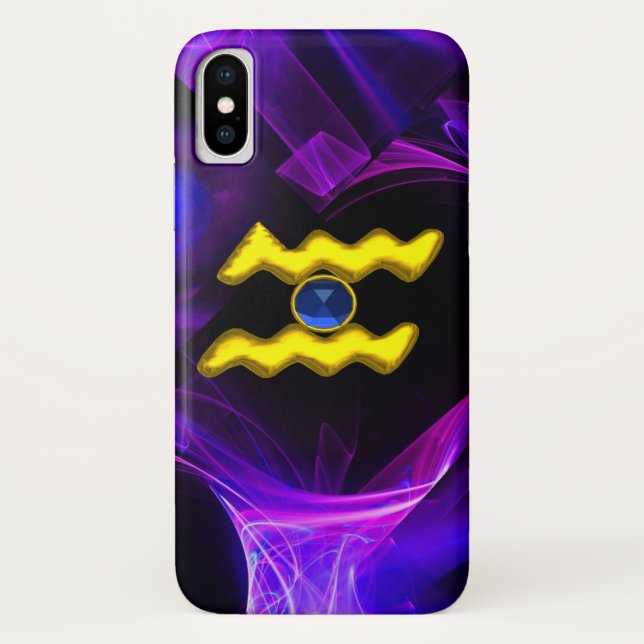 AQUARIUS GOLD ZODIAC SIGN Blue Purple Fractals Case-Mate iPhone Case (Back)