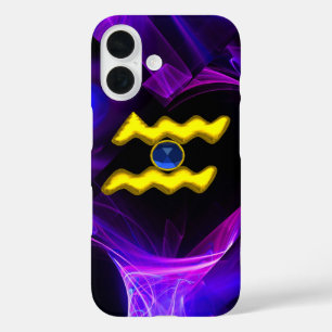 AQUARIUS GOLD ZODIAC SIGN Blue Purple Fractals iPhone 16 Case