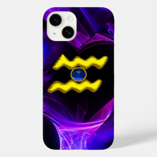 AQUARIUS GOLD ZODIAC SIGN Blue Purple Fractals Case-Mate iPhone 14 Case