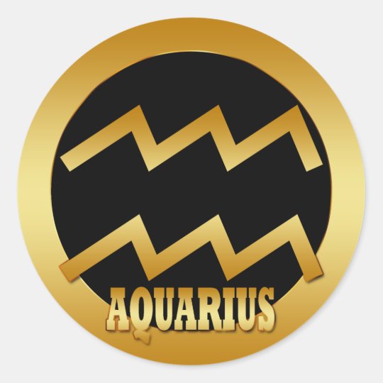 AQUARIUS GOLD ZODIAC SIGN CLASSIC ROUND STICKER | Zazzle.ca