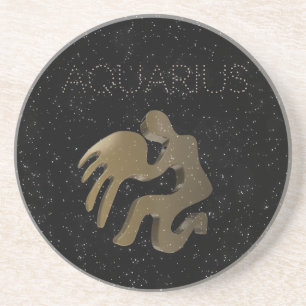Aquarius golden sign coaster