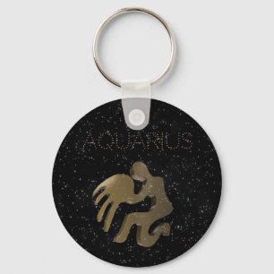 Aquarius golden sign keychain