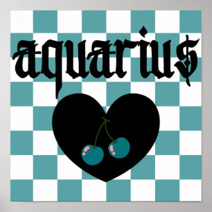 Aquarius Gothic Aesthetic Chequered Cherry Art Poster