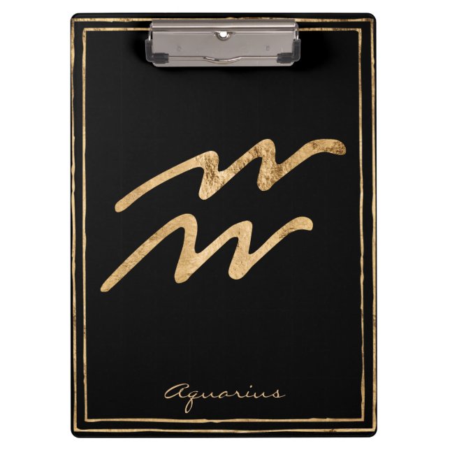 Aquarius hammered gold stylized astrology symbol clipboard (Front)