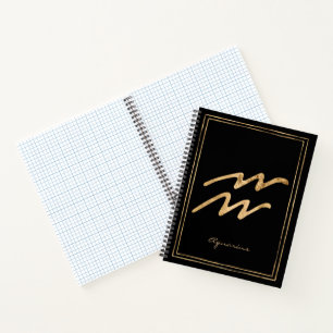 Aquarius hammered gold stylized astrology symbol n notebook