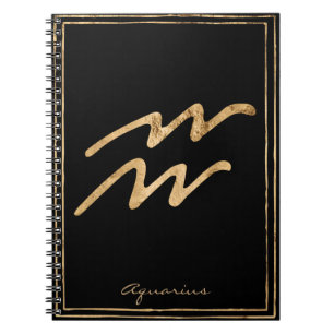 Aquarius hammered gold stylized astrology symbol notebook