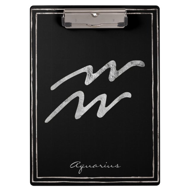 Aquarius hammered silver stylized astrology symbol clipboard (Front)