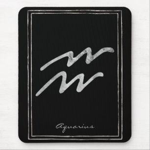 Aquarius hammered silver stylized astrology symbol mouse pad