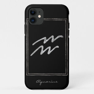 Aquarius hammered silver stylized astrology zodiac iPhone 11 case