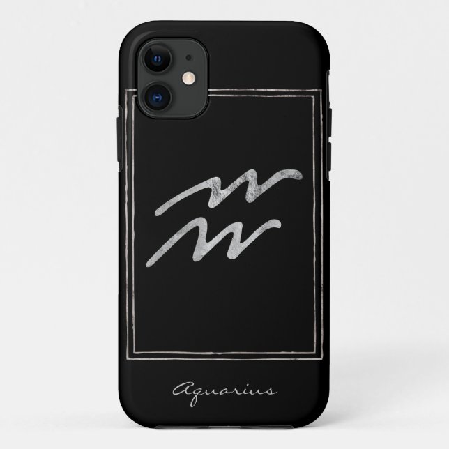 Aquarius hammered silver stylized astrology zodiac Case-Mate iPhone case (Back)