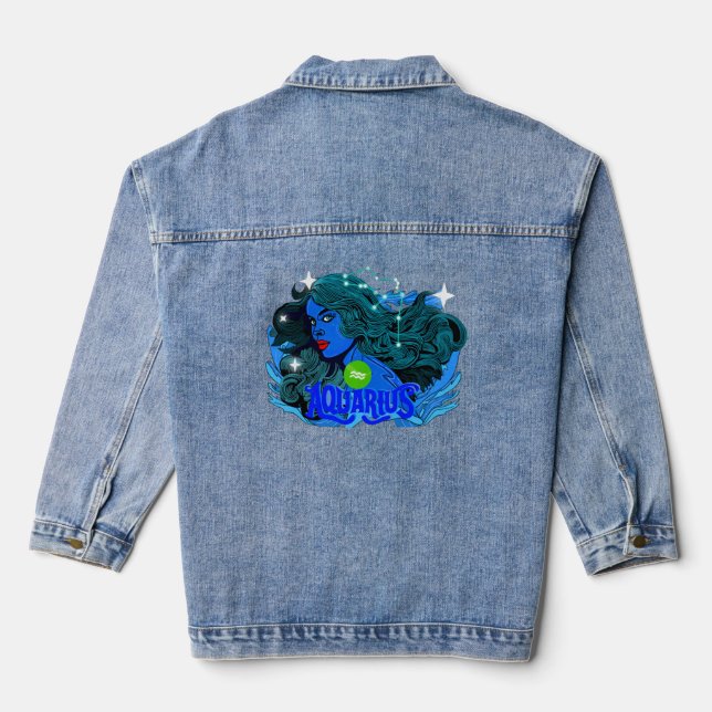 Aquarius Horoscope Star Sign  Denim Jacket (Back)