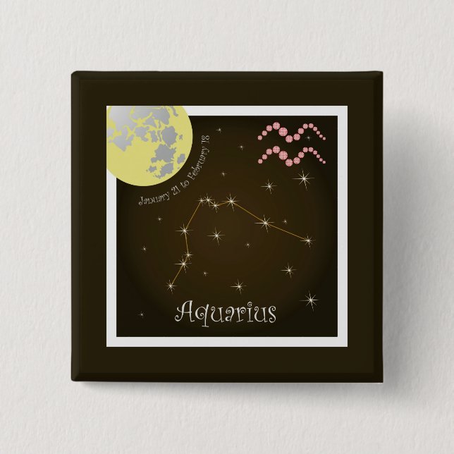 Aquarius January 21 to February 18 2 Inch Square Button (Front)