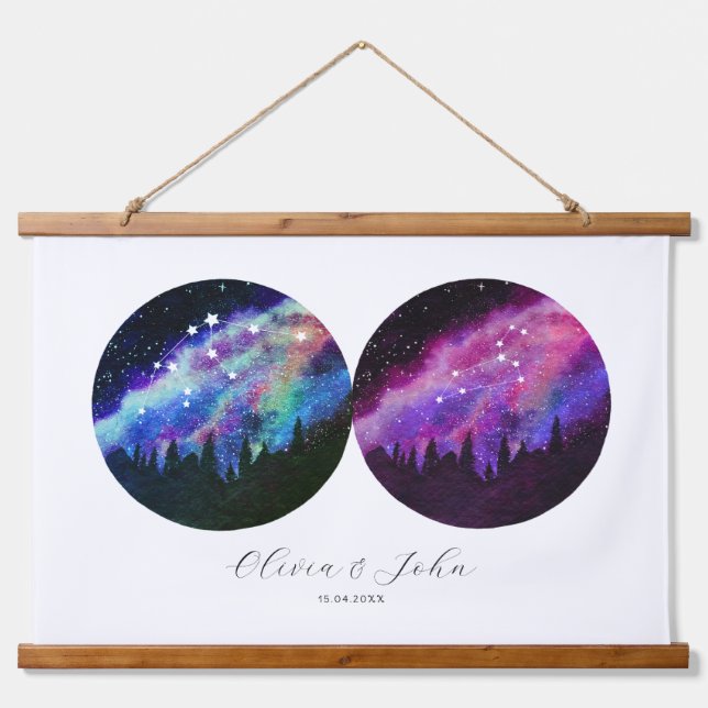 Aquarius Leo Personalized Couples Horoscope Hanging Tapestry (Front)